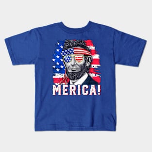 MERICA Abraham Lincoln 4th Of July Kids T-Shirt